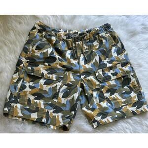 Free Assembly Cargo Shorts Mens M Blue Green  Gold CAMO Elastic Waist Drawstring